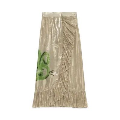 GUCCI Silk Crepe Skirt With Bunny Print "Ivory"