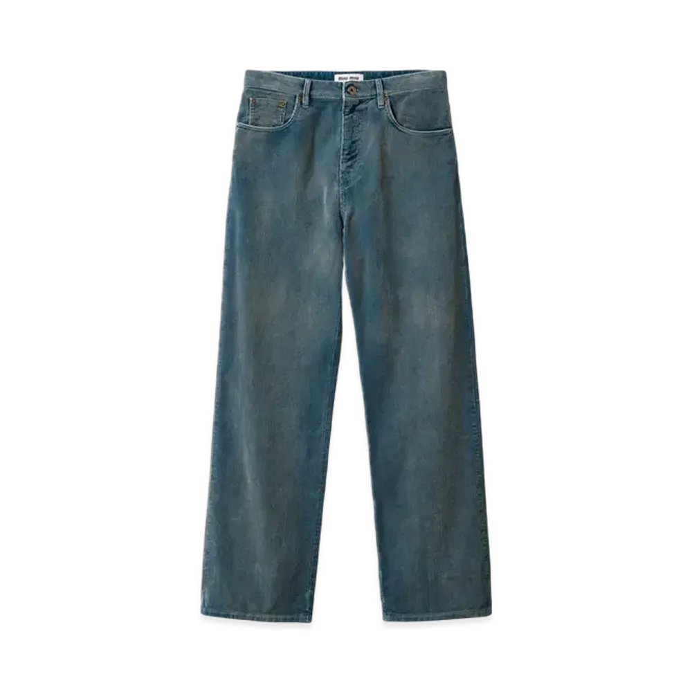 MIU MIU Women's Washed Corduroy Pants "Sapphire Blue"