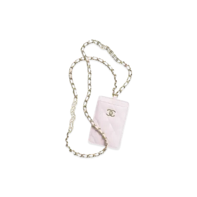 CHANEL Card Case Grain Shiny Calfskin "Pink"