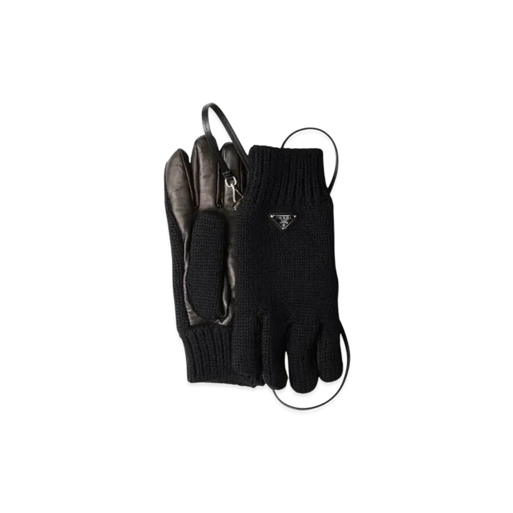 PRADA Wool and Nappa Leather Gloves "Black"