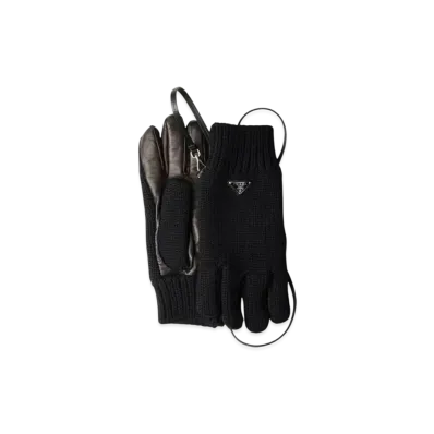 PRADA Wool and Nappa Leather Gloves "Black"