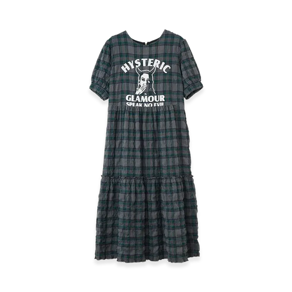 HYSTERIC GLAMOUR Speak No Evil Check Tiered Dress "Green"