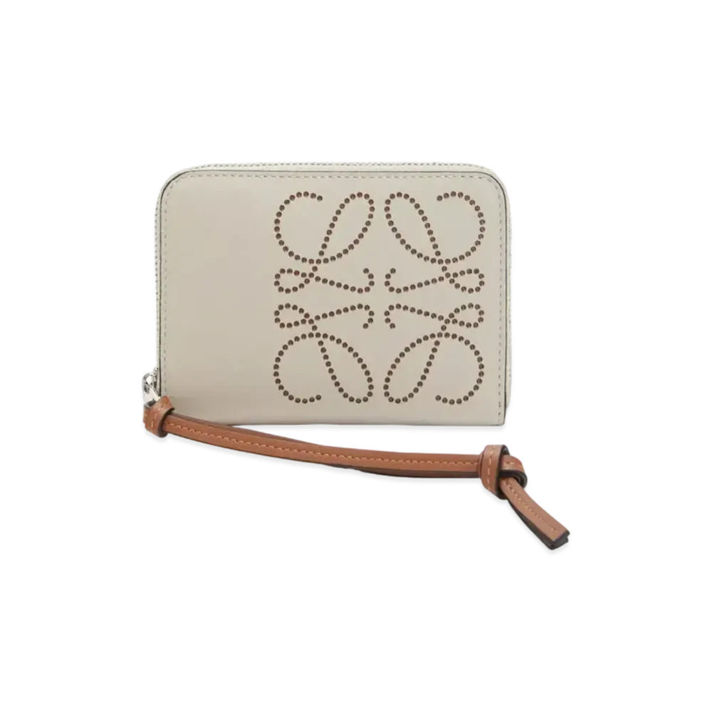 LOEWE 6 Card Zip Wallet In Classic Calfskin "Light Oat / Tan"