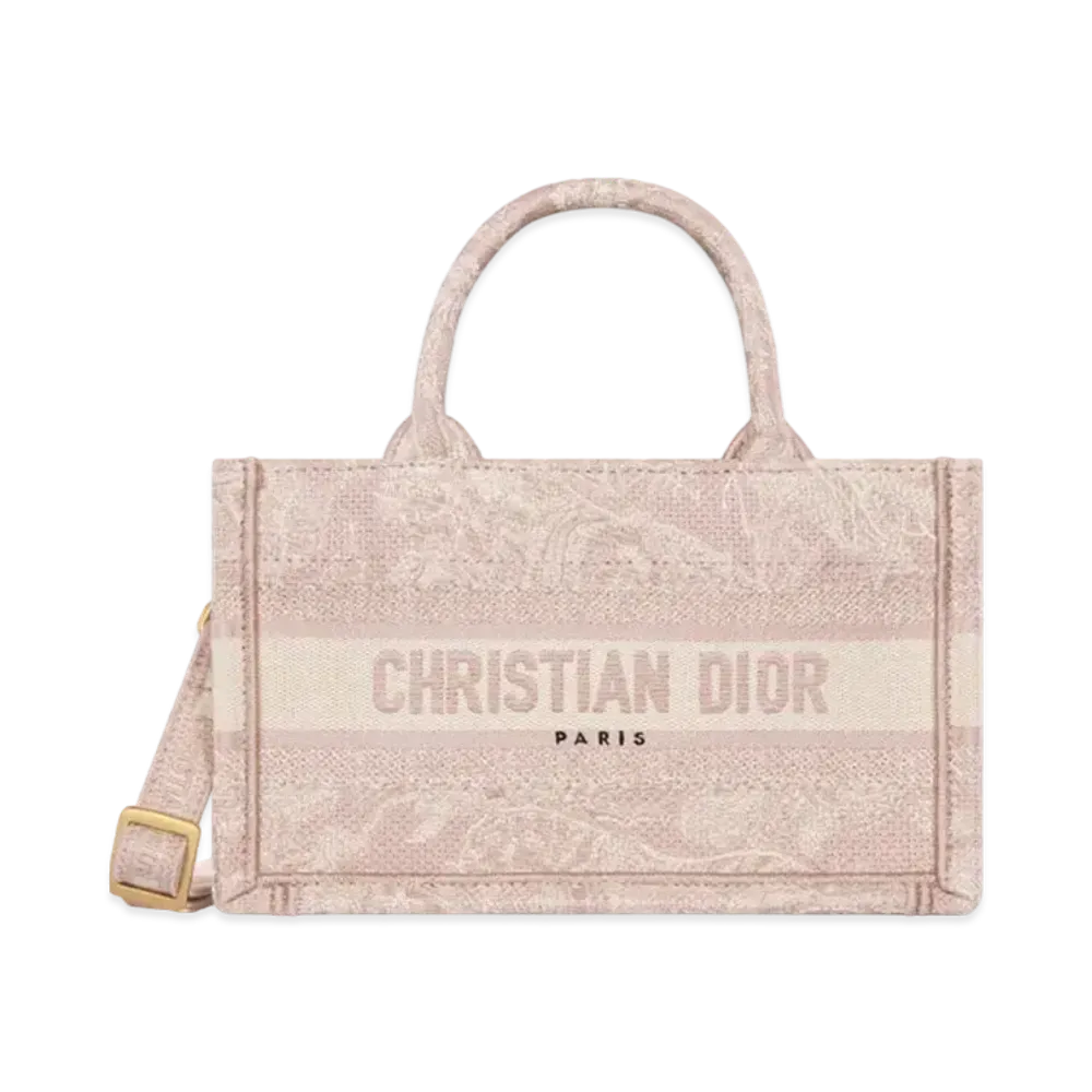 Dior Mini Dior Book Tote with Strap Toile de Jouy Reverse Embroidery "Pink"