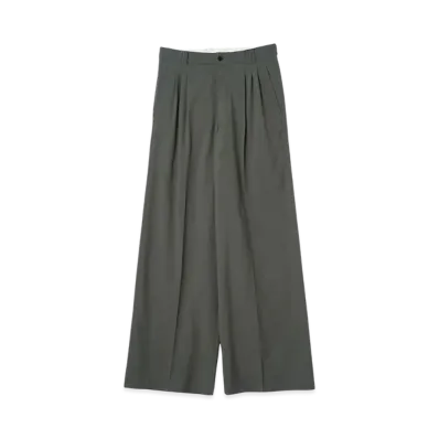 YOKE Super120'S Fine Wool Washer Tropical 3Pleated Wide-Leg Trousers "Blue Gray"