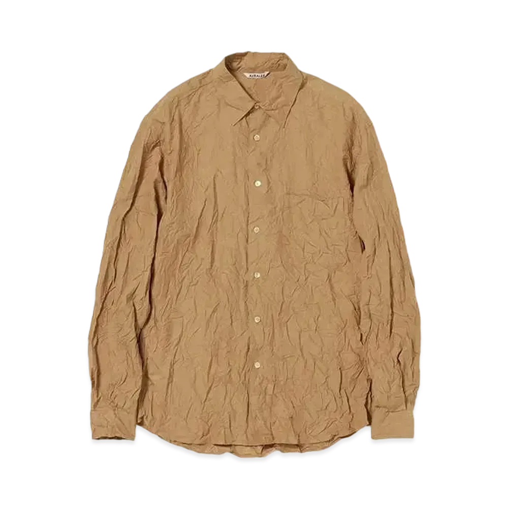 AURALEE Wrinkled Washed Finx Twill Shirt "Brown"