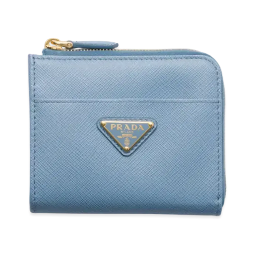 PRADA Small Saffiano Leather Zipper Wallet "Light Blue"