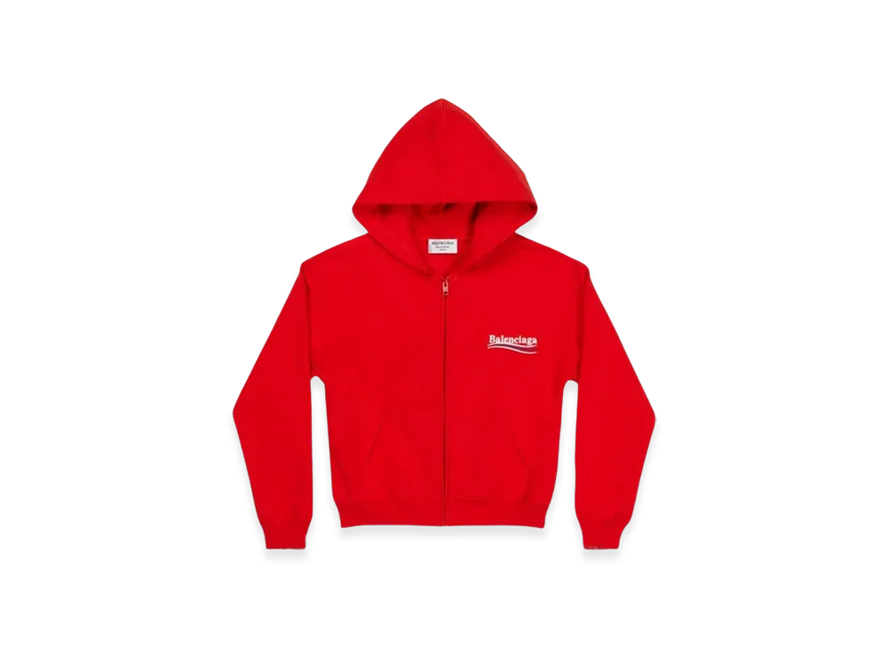 BALENCIAGA Women's Political Campaign Shrunk Zip-Up Hoodie Small Fit "Red"