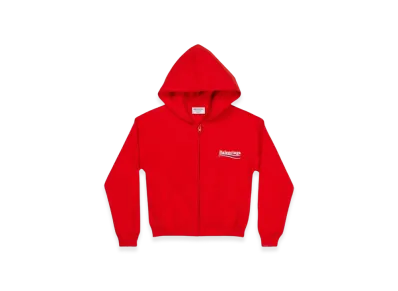 BALENCIAGA Women's Political Campaign Shrunk Zip-Up Hoodie Small Fit "Red"