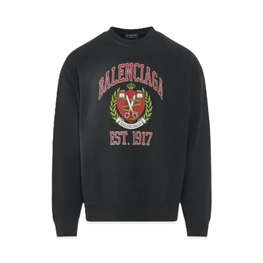BALENCIAGA Cotton College Logo Crewneck Sweatshirt "Black"