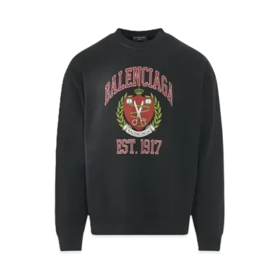 BALENCIAGA Cotton College Logo Crewneck Sweatshirt "Black"