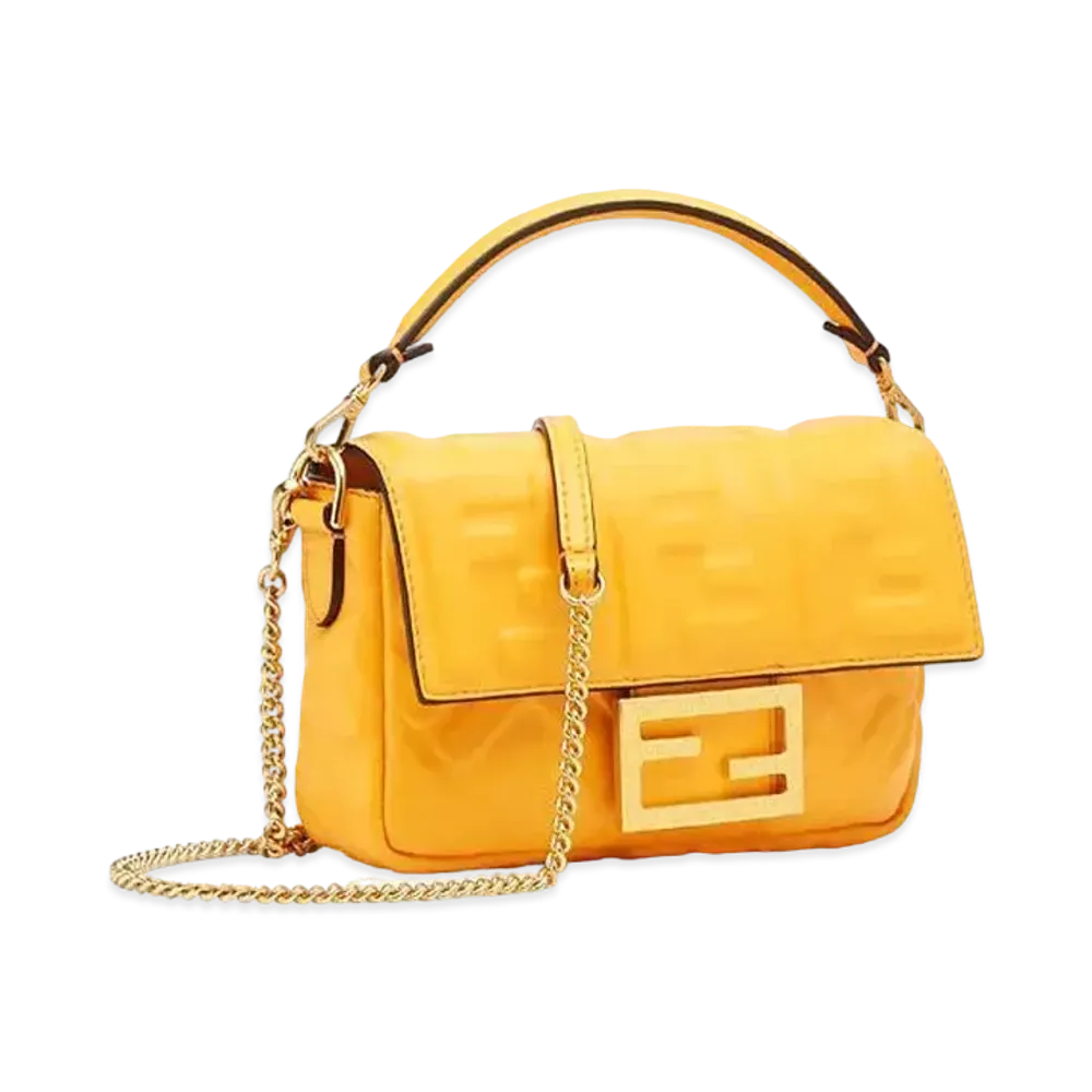 FENDI Baguette Nappa Leather Bag Featuring The FF Motif "Orange"