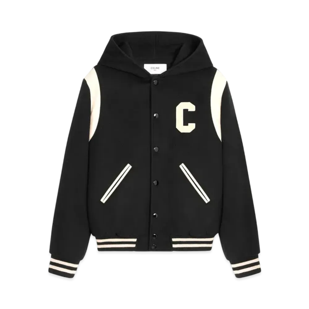 CELINE Hooded Teddy Jacket In Cashmere Wool "Black"
