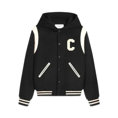 CELINE Hooded Teddy Jacket In Cashmere Wool "Black"