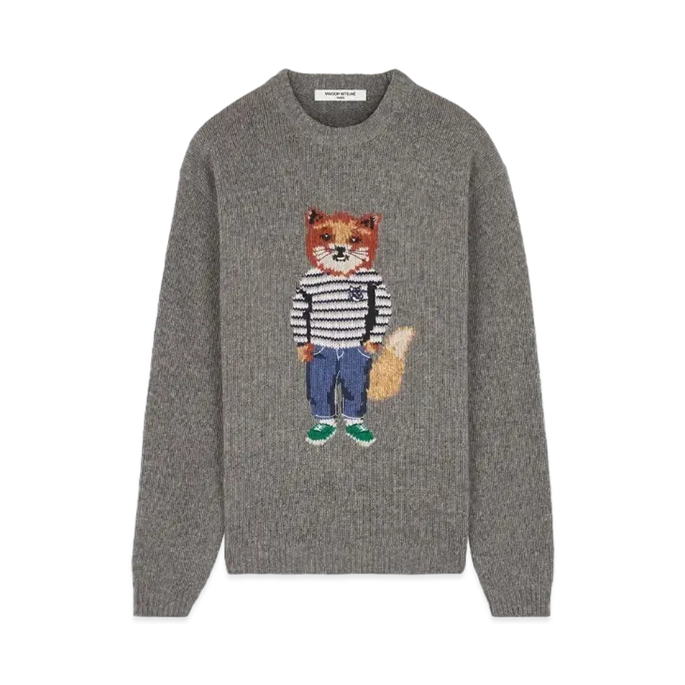 Maison Kitsune Dressed Fox Intarsia Jumper "Medium Grey Melange"
