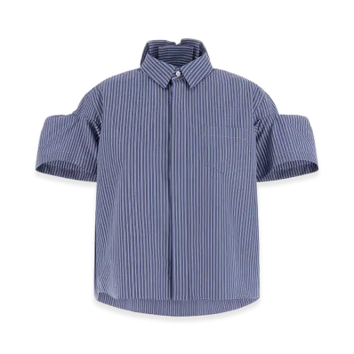 sacai Women's Striped Short Sleeve Shirt "Blue"