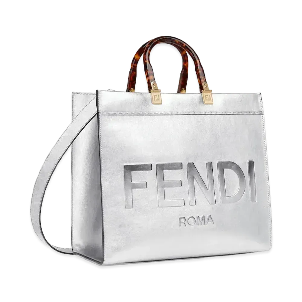 FENDI Fendi Sunshine Medium Laminate Leather Shopper "Silver"