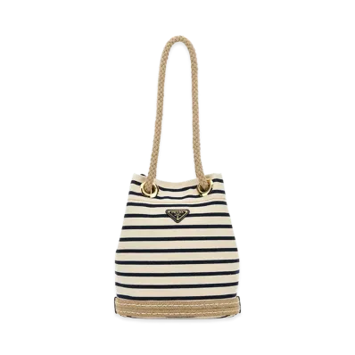 PRADA Women's Embroidecanvas Bucket Bag "Stripped"