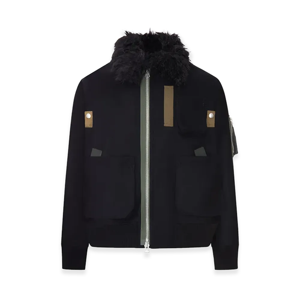 sacai Bomber Jacket with Faux Fur Collar "Black"