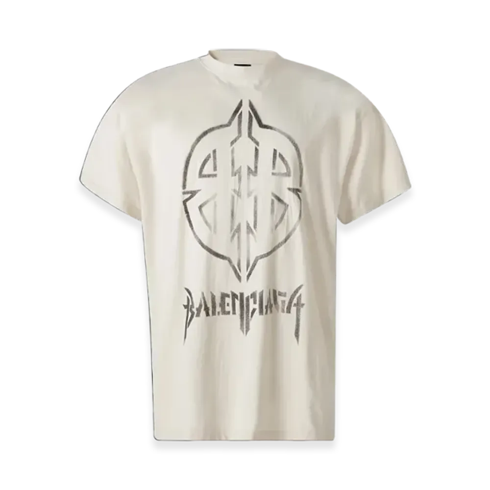 BALENCIAGA Metal BB Stencil Oversize Logo T-Shirt "Beige Black"