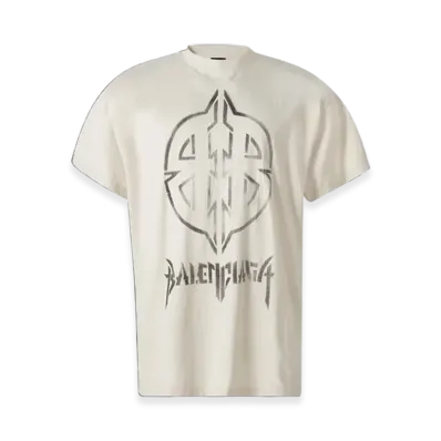 BALENCIAGA Metal BB Stencil Oversize Logo T-Shirt "Beige Black"