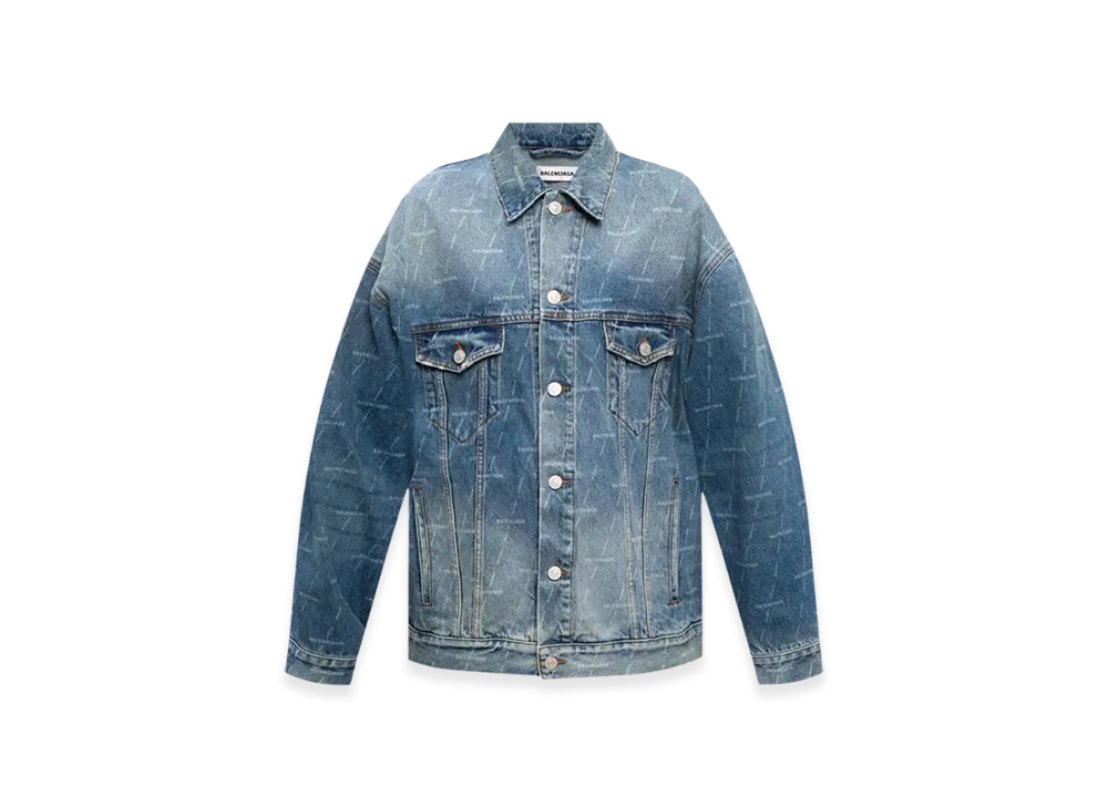 バレンシアガ ウィメンズ オールオーバー ロゴ デニムジャケット "ブルー" 625993TJW532340