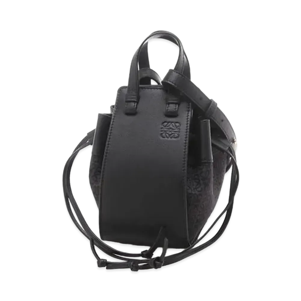 LOEWE Mini Hammock Drawstring Bag In Anagram Jacquard And Calfskin "Anthracite/Black"