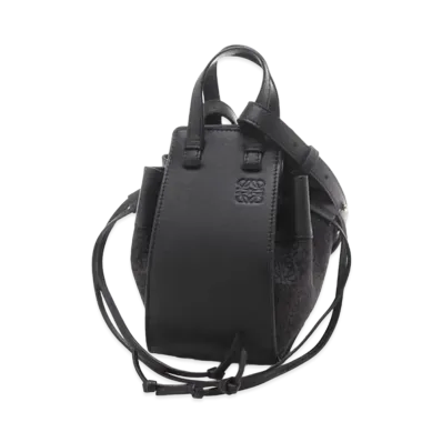 LOEWE Mini Hammock Drawstring Bag In Anagram Jacquard And Calfskin "Anthracite/Black"