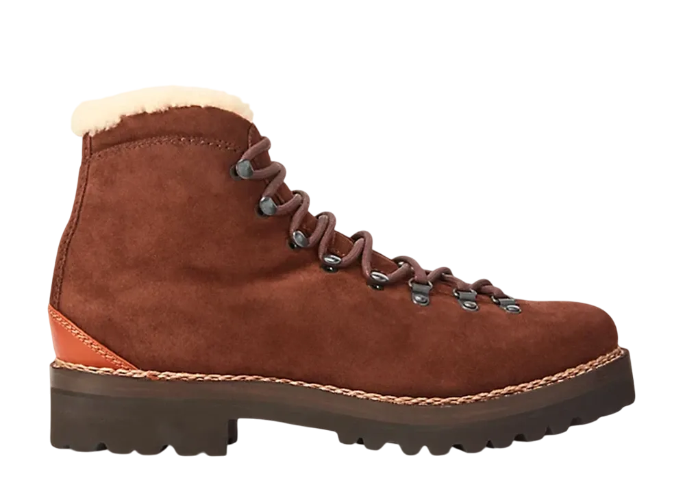 Ralph Lauren Purple Label Darrow Shearling-Lined Calf-Suede Boot "Luggage Brown/Cream"