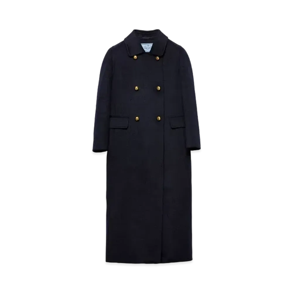 PRADA Women's Double-Breasted Cashgora Coat "Navy"