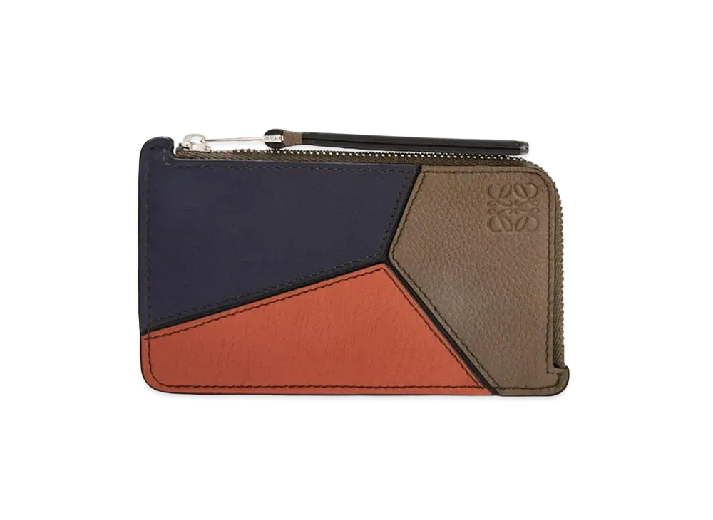 LOEWE Puzzle Coin Cardholder In Classic Calfskin "Dark Moss/Pumpkin"
