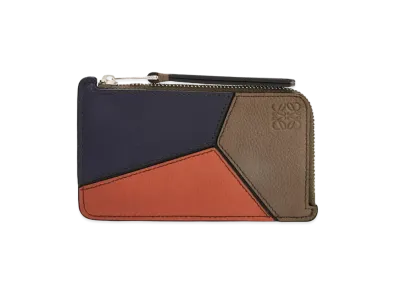 LOEWE Puzzle Coin Cardholder In Classic Calfskin "Dark Moss/Pumpkin"
