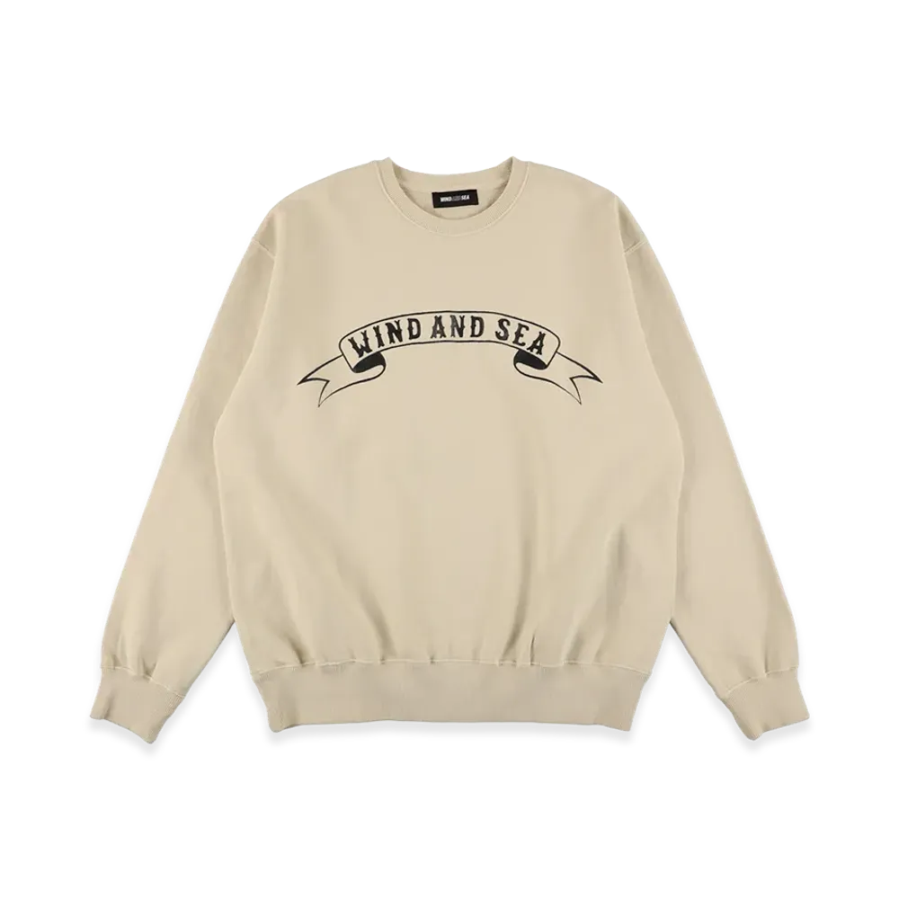 WIND AND SEA Ribon Logo Crewneck Sweatshirts "Off White"