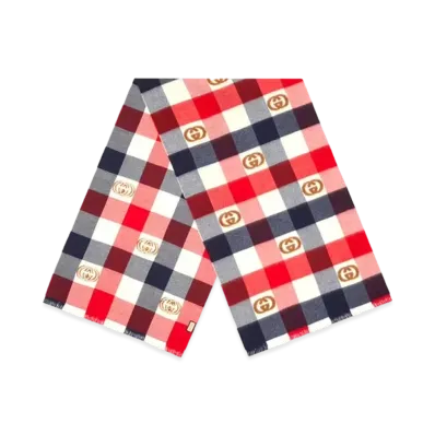 GUCCI Interlocking G Check Wool Scarf