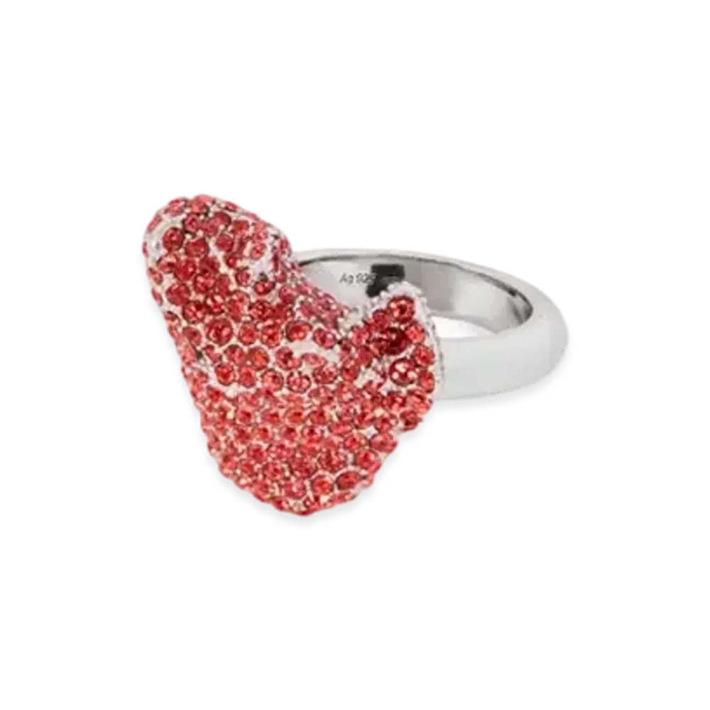 LOEWE x Lynda Benglis Glitter Fragment Ring in Sterling Silver and Crystals "Silver/Dark Coral"