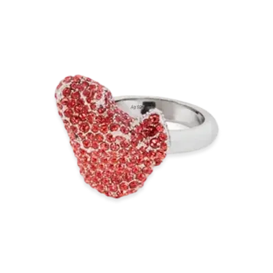 LOEWE x Lynda Benglis Glitter Fragment Ring in Sterling Silver and Crystals "Silver/Dark Coral"