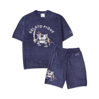 GELATO PIQUE x DRAGON QUEST Jacquard S/S Pullover & Half Pants Set "Navy"