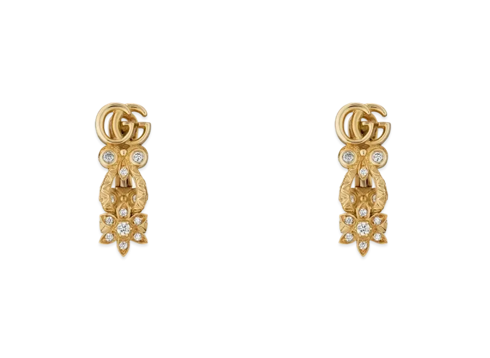 GUCCI Floral Style 18K Gold Diamond Earrings