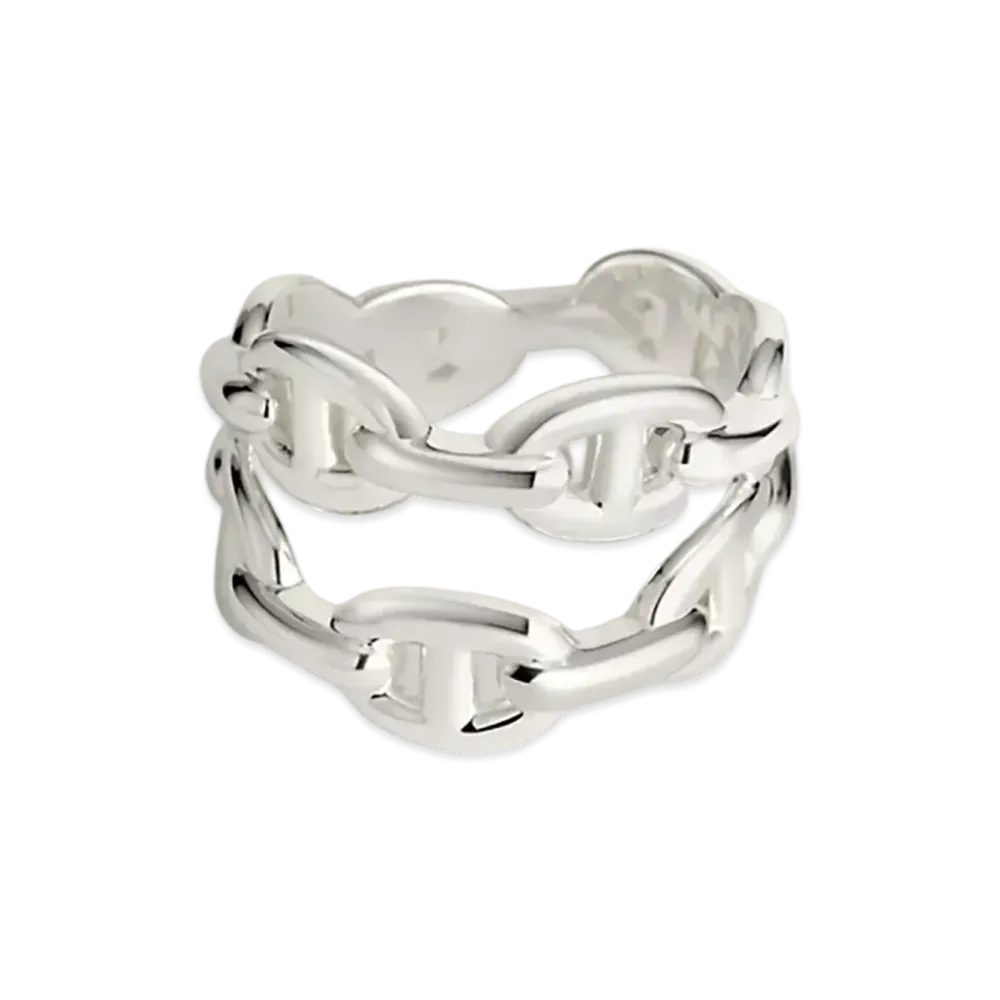 Hermes Chaine D'ancre Enchainee Ring Double Row "Silver"