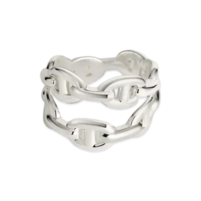 Hermes Chaine D'ancre Enchainee Ring Double Row "Silver"