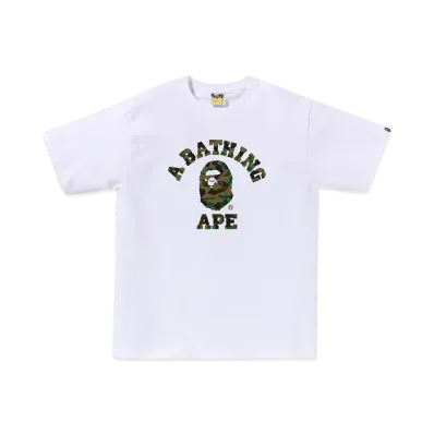 A BATHING APE 1ST Camo College Tee "White/Green"