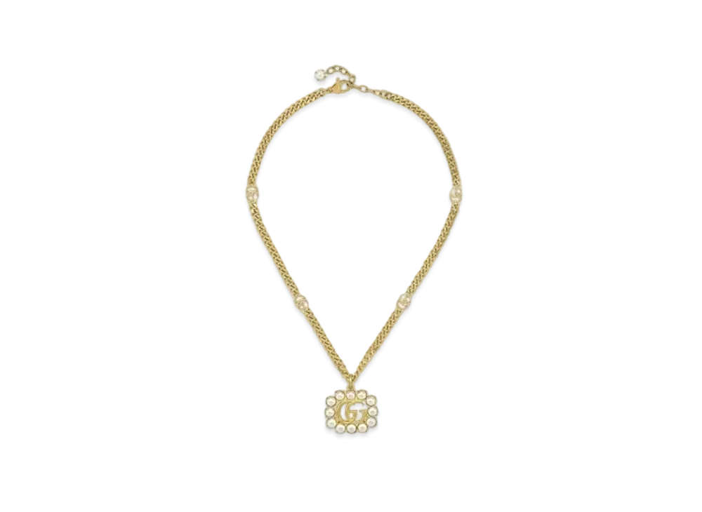 GUCCI Pearl Double G Necklace "Gold"