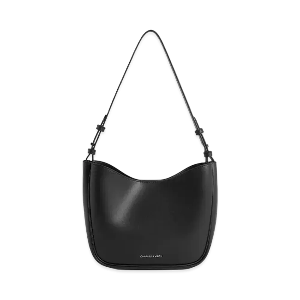 CHARLES & KEITH Robin Textured Foot-Rim Chain-Handle Bag "Noir"