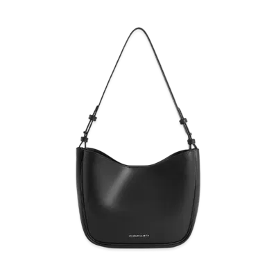 CHARLES & KEITH Robin Textured Foot-Rim Chain-Handle Bag "Noir"