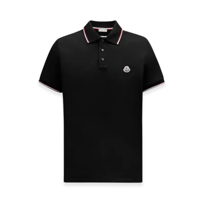 MONCLER Tricolor-Trimmed Cotton Piquet Polo Shirt "Black"