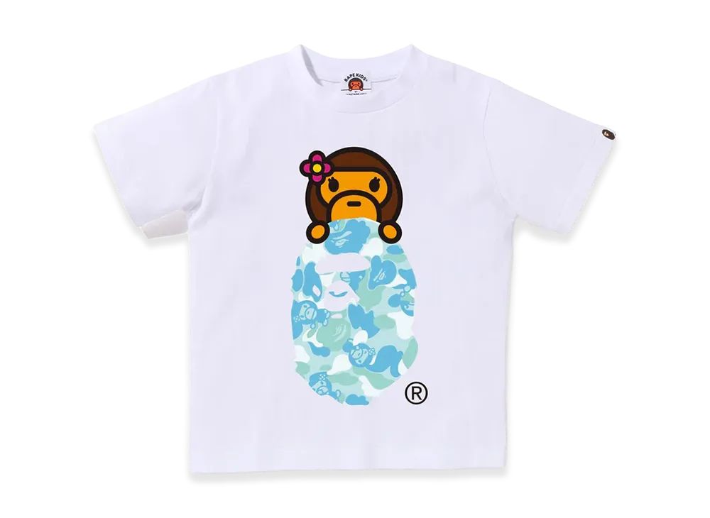 A BATHING APE Kids ABC Lisa Camo Lisa On Ape Head Tee "White/Sax"
