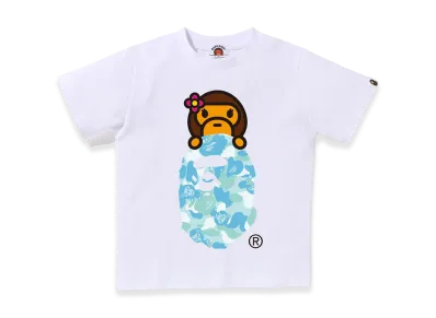 A BATHING APE Kids ABC Lisa Camo Lisa On Ape Head Tee "White/Sax"