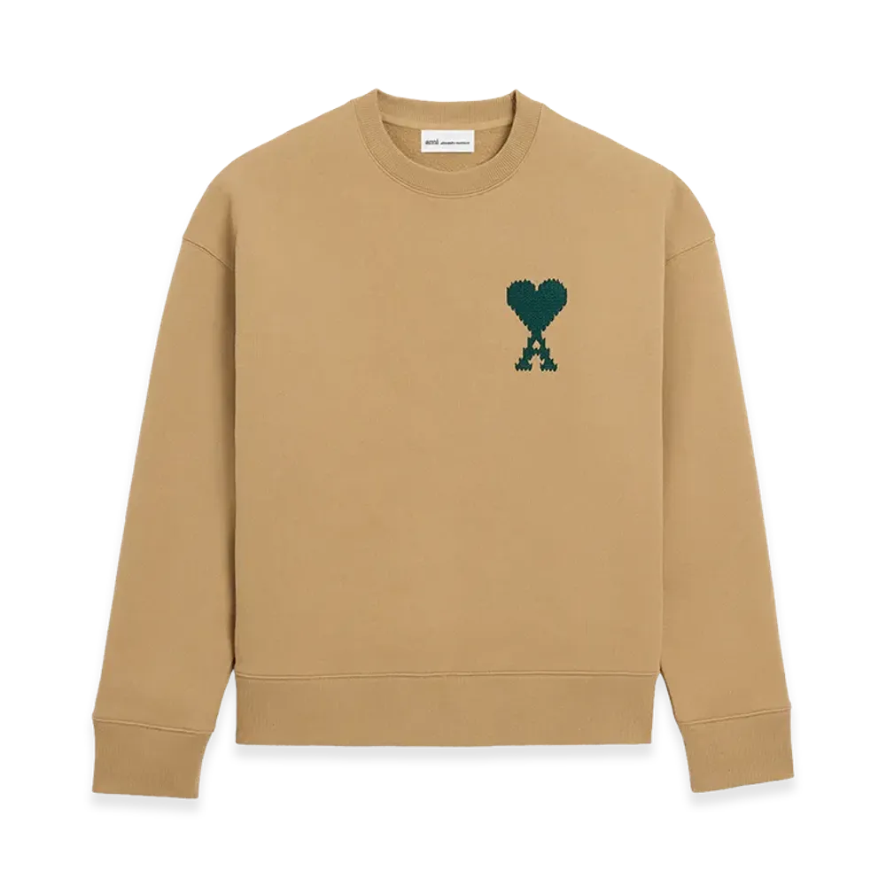 AMI PARIS Cotton Ami De Coeur Embroidered Sweatshirt "Beige"