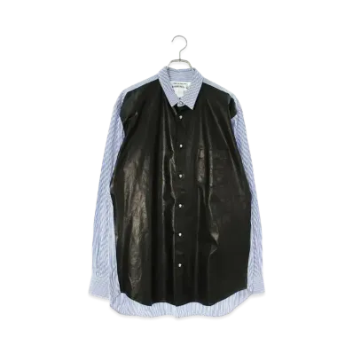 Chrome Hearts x COMME des GARCONS Front Leather Switching Stripe L/S Shirt "Black/Blue"