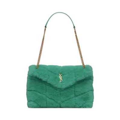 Saint Laurent Puffer Small Bag In Merino Shearling And Lambskin "Iced Mint"